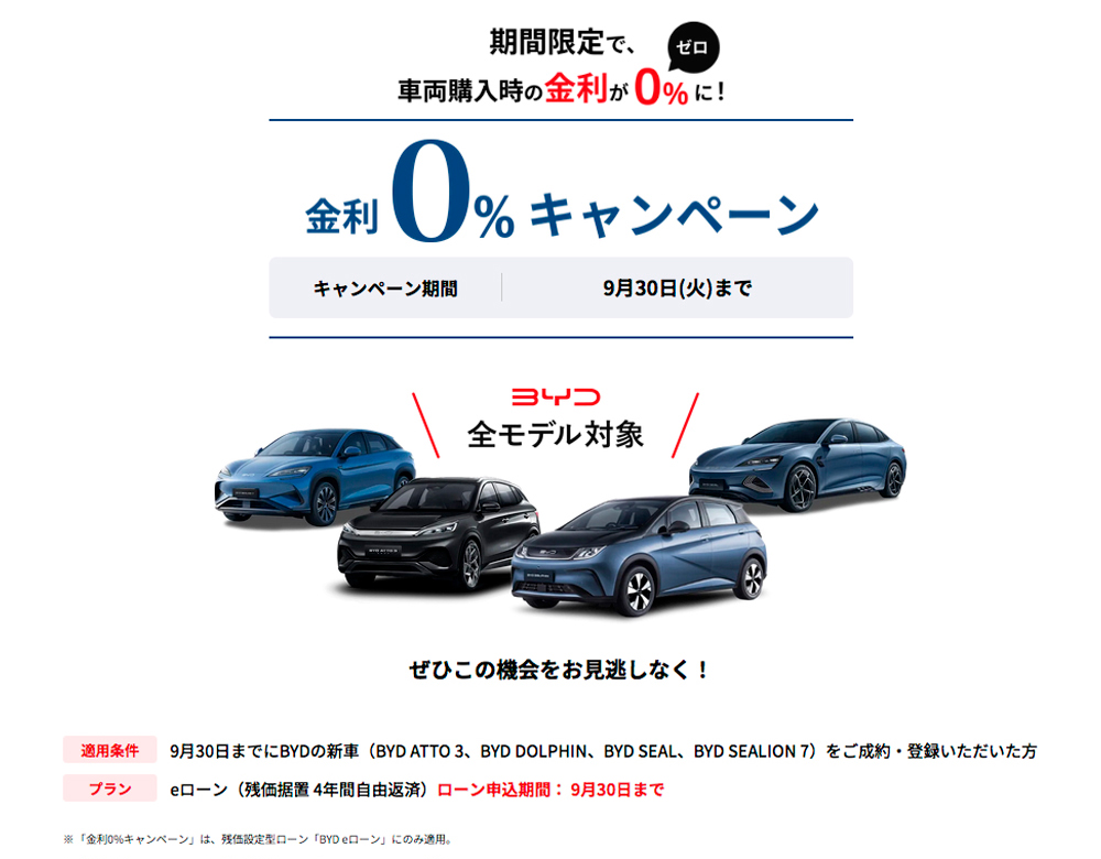 BYD eローン 金利0％キャンペーン